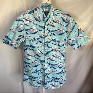 Vineyard Vines Short Sleeve Button Down Sea Plane Shirt‎ Blue/Pink Hawaiian S